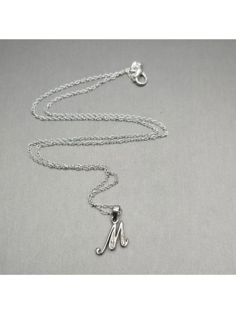 Sterling Silver Diamond Initial M Pendant Necklace 22" Personalized Jewelry 925 - Picture 8 of 8